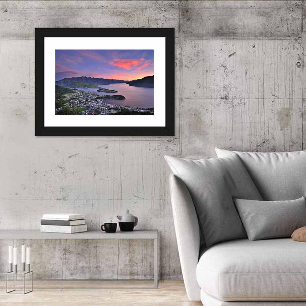 Queenstown Over Lake Wakatipu Wall Art in a room, landscape