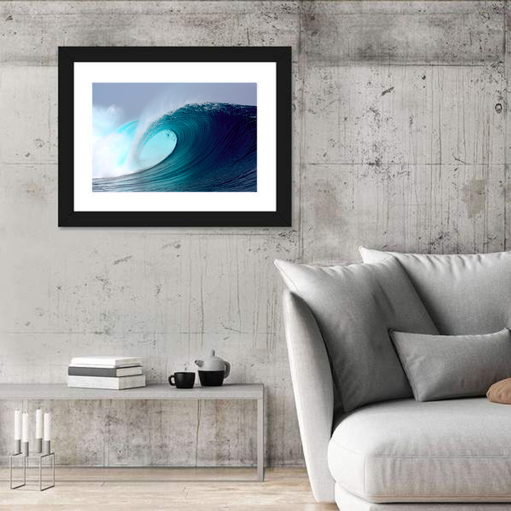 Tropical Blue Barrel Wave Wall Art in a room, landscape