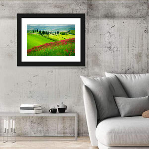 Tuscany Hill Covered By Red Flowers Wall Art