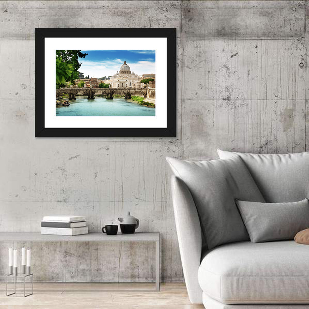 Tiber View with St. Peter's Basilica Wall Art in a room, landscape