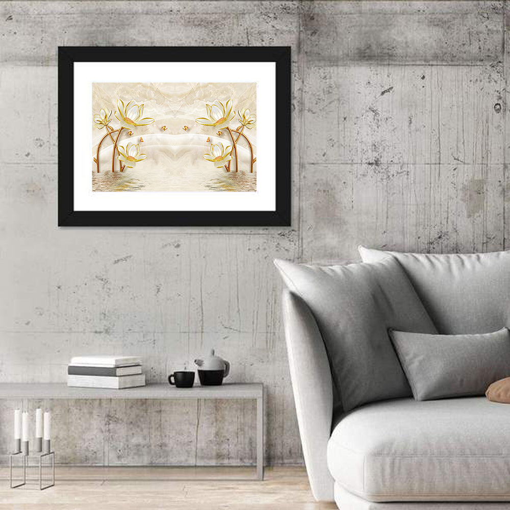 3d Lotus and Butterfly Illustration Wall Art