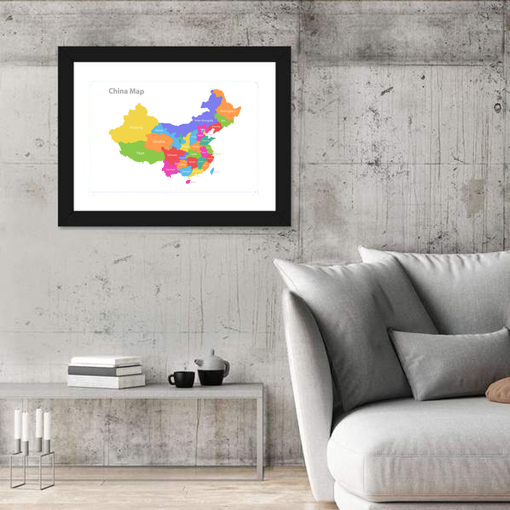 Map of China Wall Art in a room, landscape