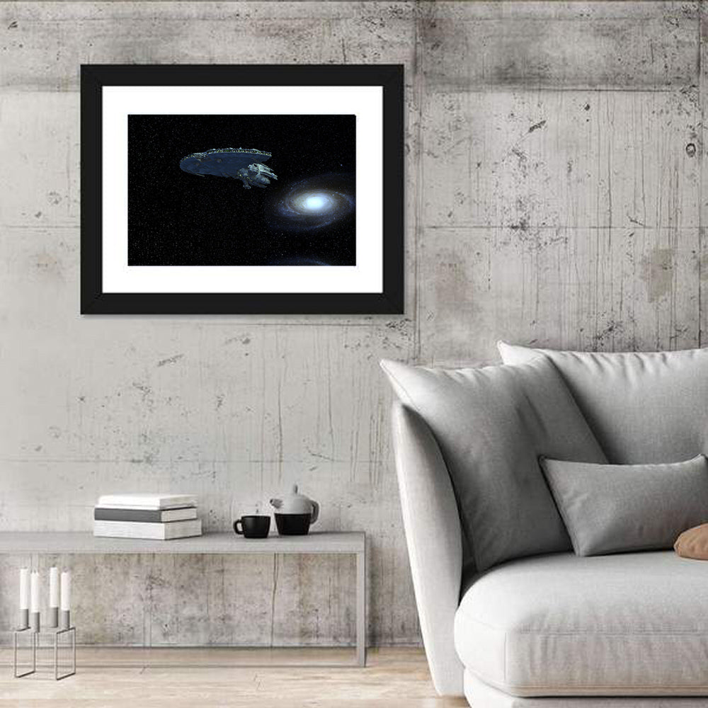 Starship Over Spiral Galaxy Wall Art