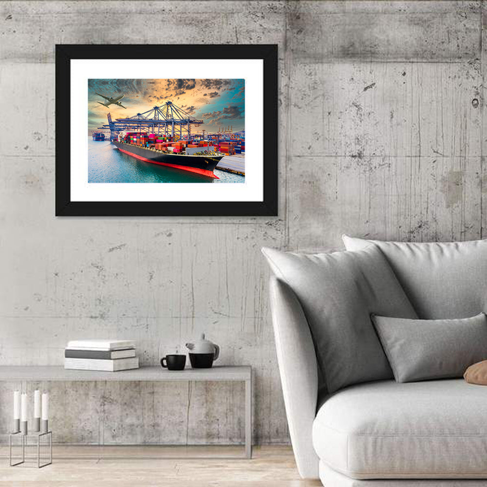 Container Ship in Harbor Wall Art