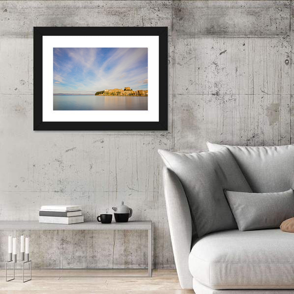 Bolsena Lakeside Harbor View Wall Art in a room, landscape