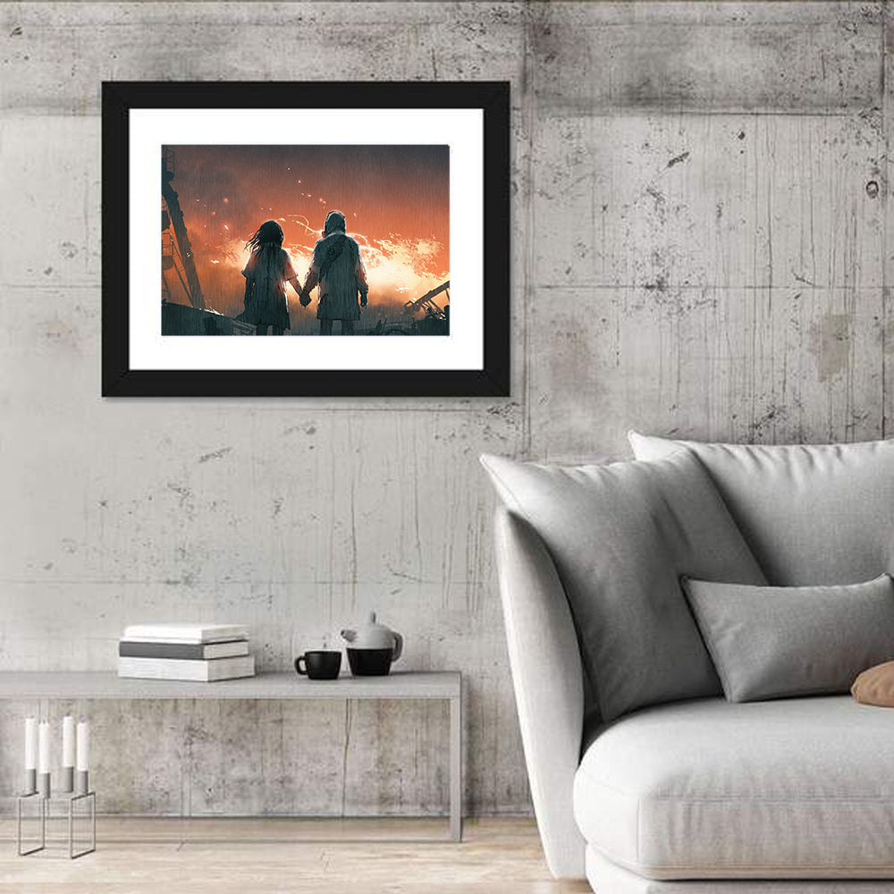 Lovers Before the Flames Wall Art in a room, landscape