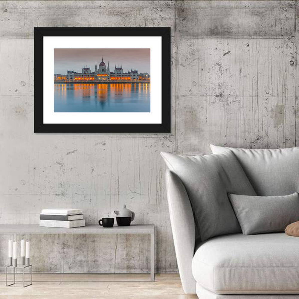 Budapest Parliament at Dusk Wall Art in a room, landscape