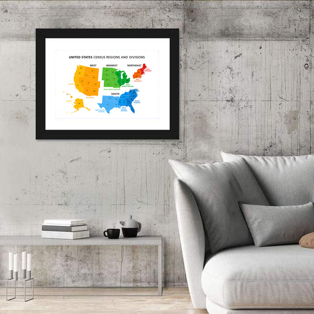 United States Census Regions Map Wall Art