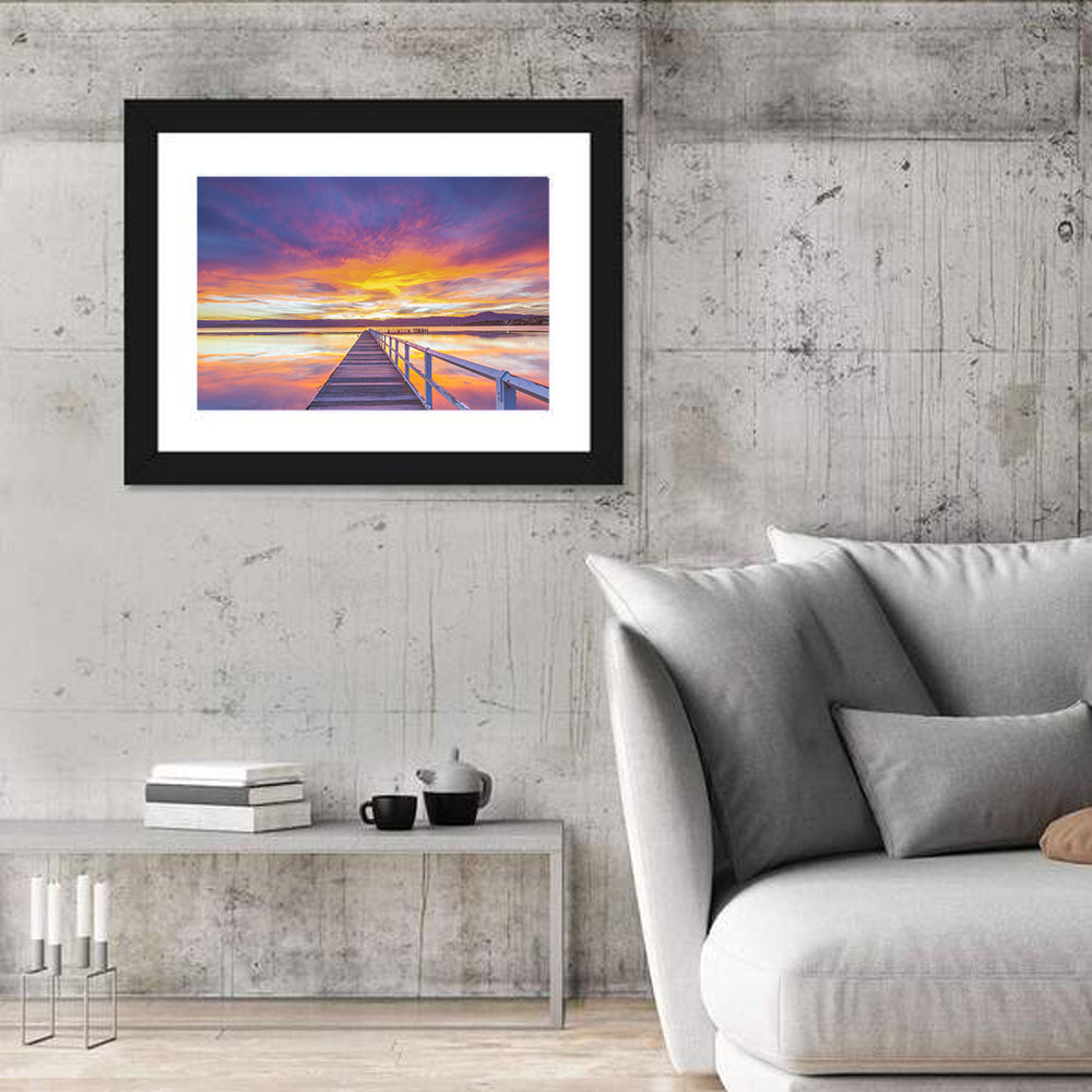 Lake Illawarra Sunset Wall Art in a room, landscape