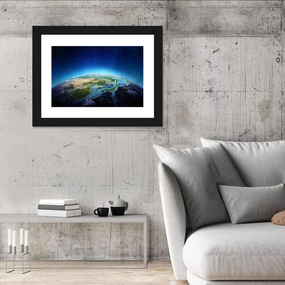 Japan and China from Orbit Wall Art in a room, landscape