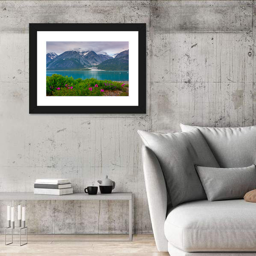 Glacier Bay Alaska Wildflowers Wall Art in a room, landscape