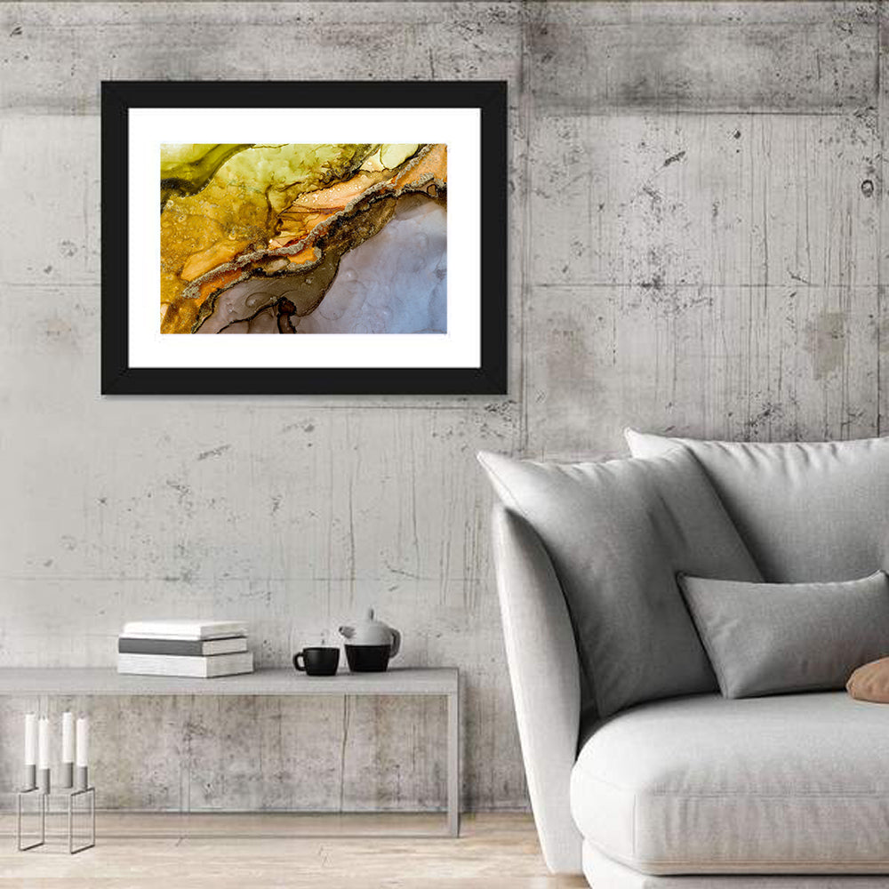 Glittering Vein Alcohol Ink Abstract Wall Art in a room, landscape