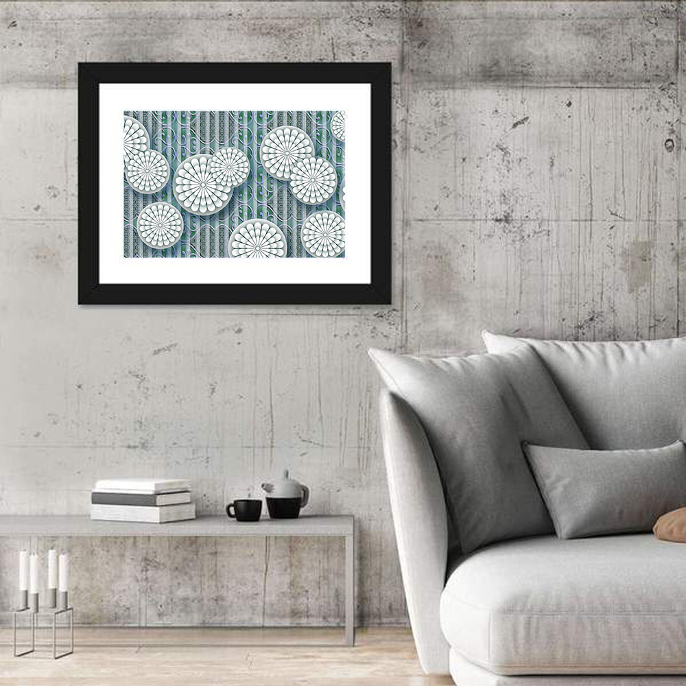 Blue Floral Scrollwork Pattern Wall Art