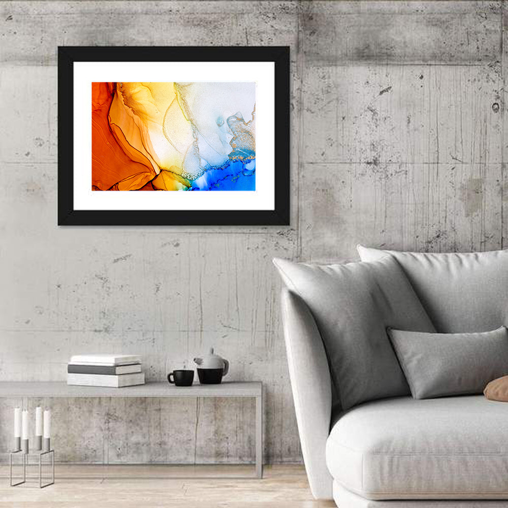 Coral Reef Fluid Ink Abstract Wall Art in a room, landscape