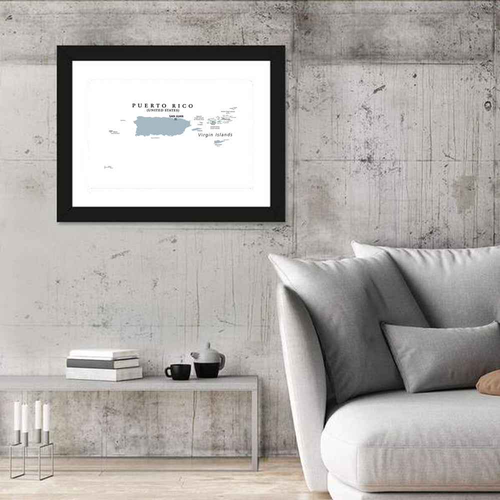 Puerto Rico and Virgin Islands Political Map Wall Art in a room, landscape