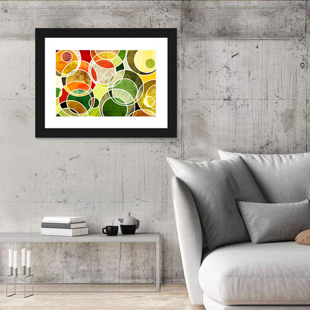 Layered Grunge Circles Wall Art in a room, landscape
