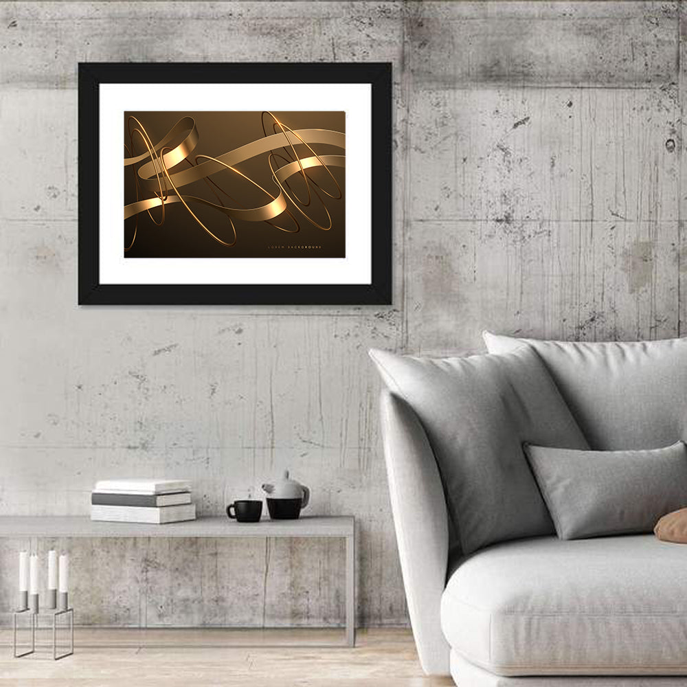 Gold Ribbons and Rings Wall Art in a room, landscape