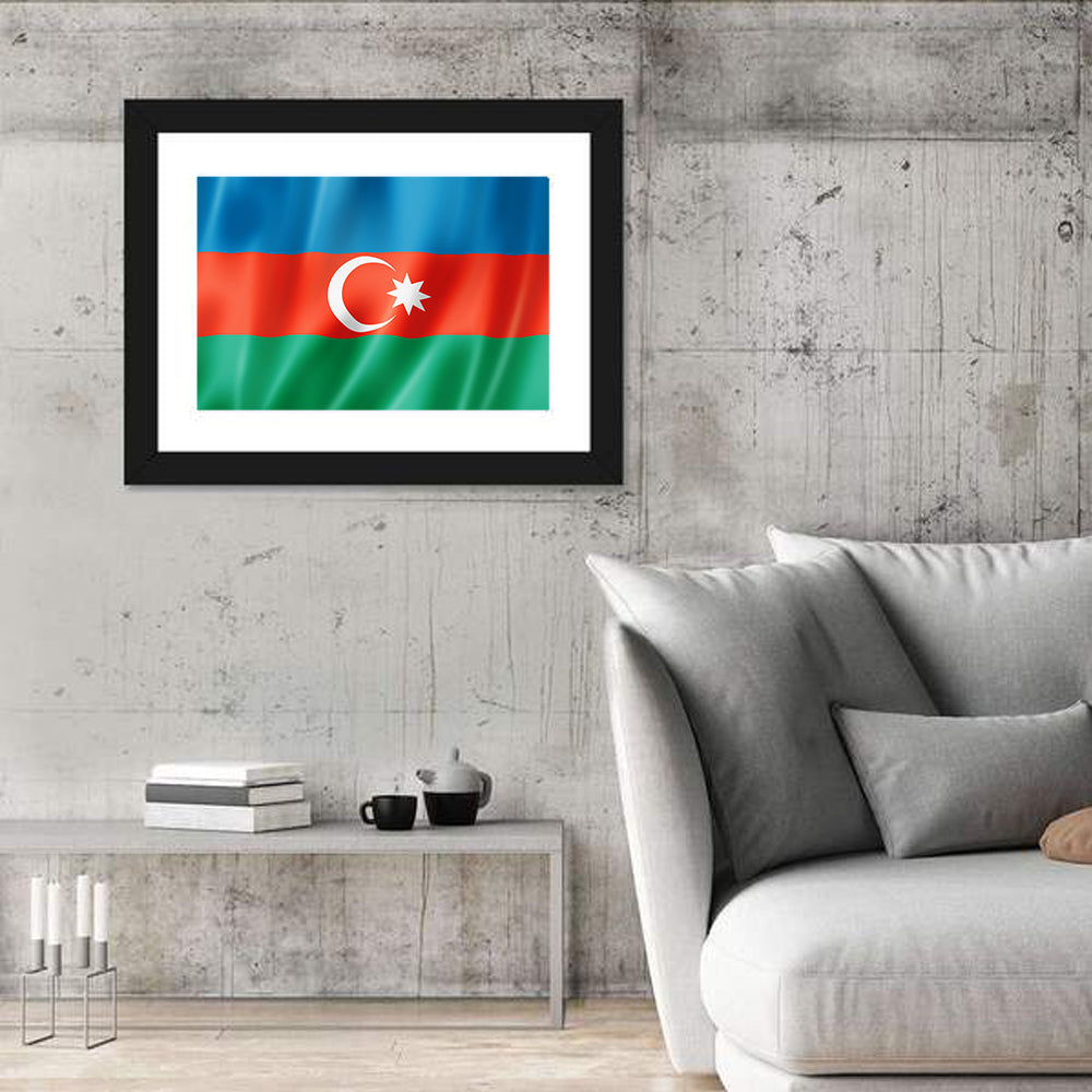 Azerbaijan Flag Wall Art in a room, landscape