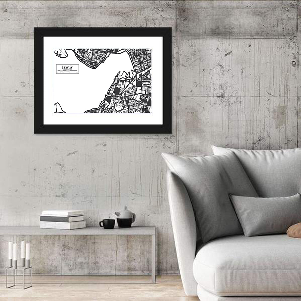Izmir City Map Wall Art in a room, landscape