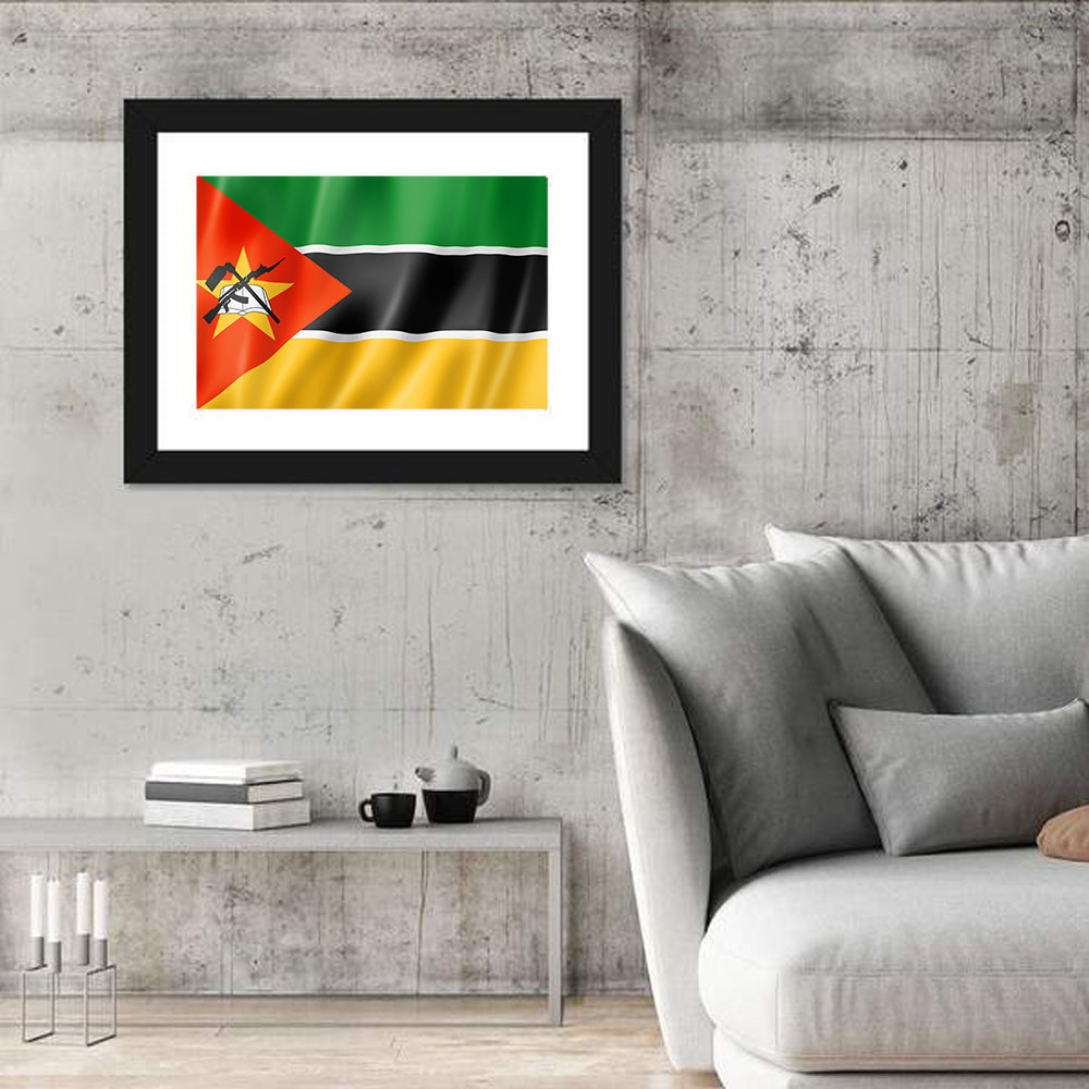 Mozambique National Flag Wall Art in a room, landscape