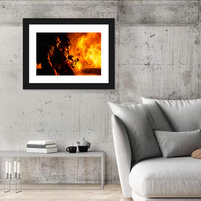 Firefighters Sparying Twirl Water Fog Wall Art