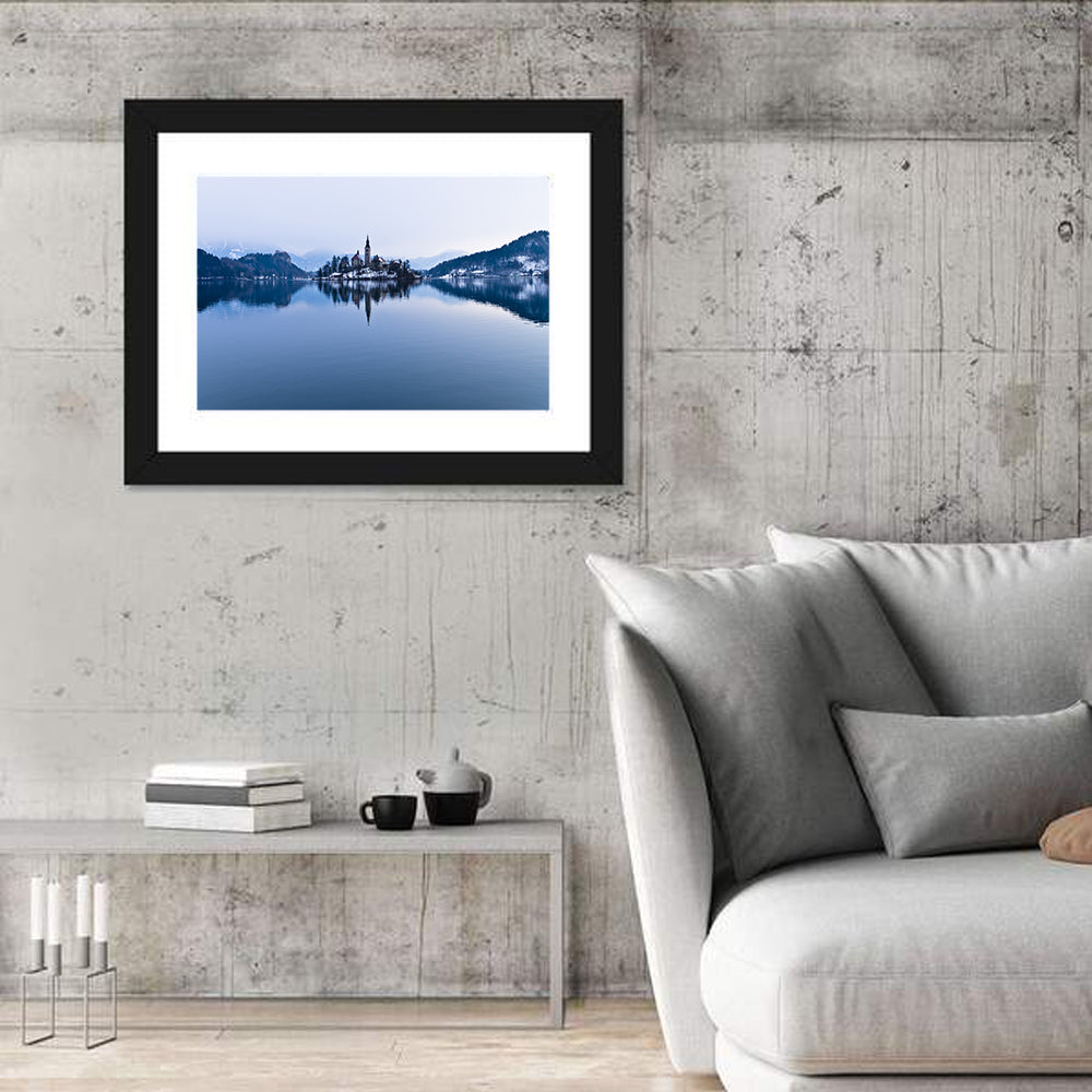 Bled Island Church in Winter Wall Art