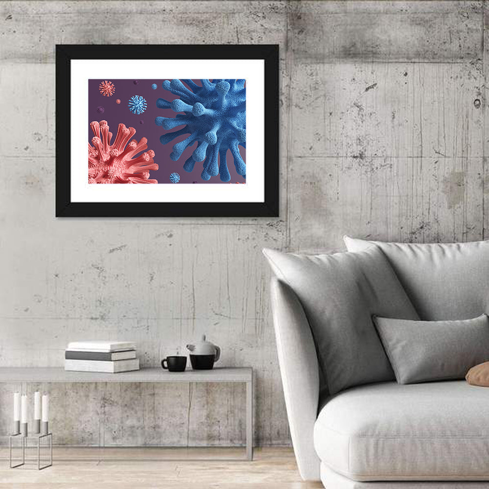 Microscopic Virus Cluster Wall Art in a room, landscape