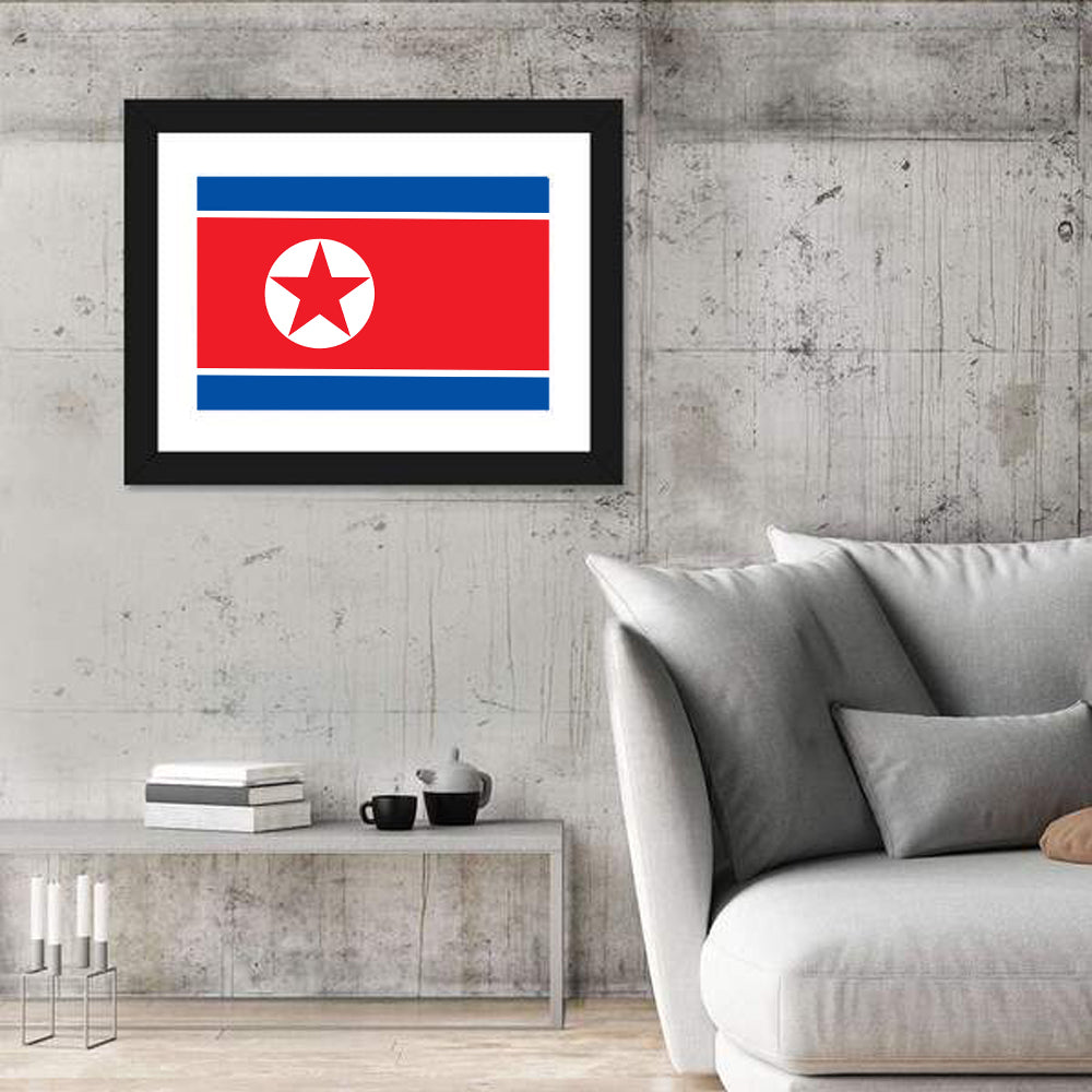 North Korean Flag Graphic Wall Art in a room, landscape