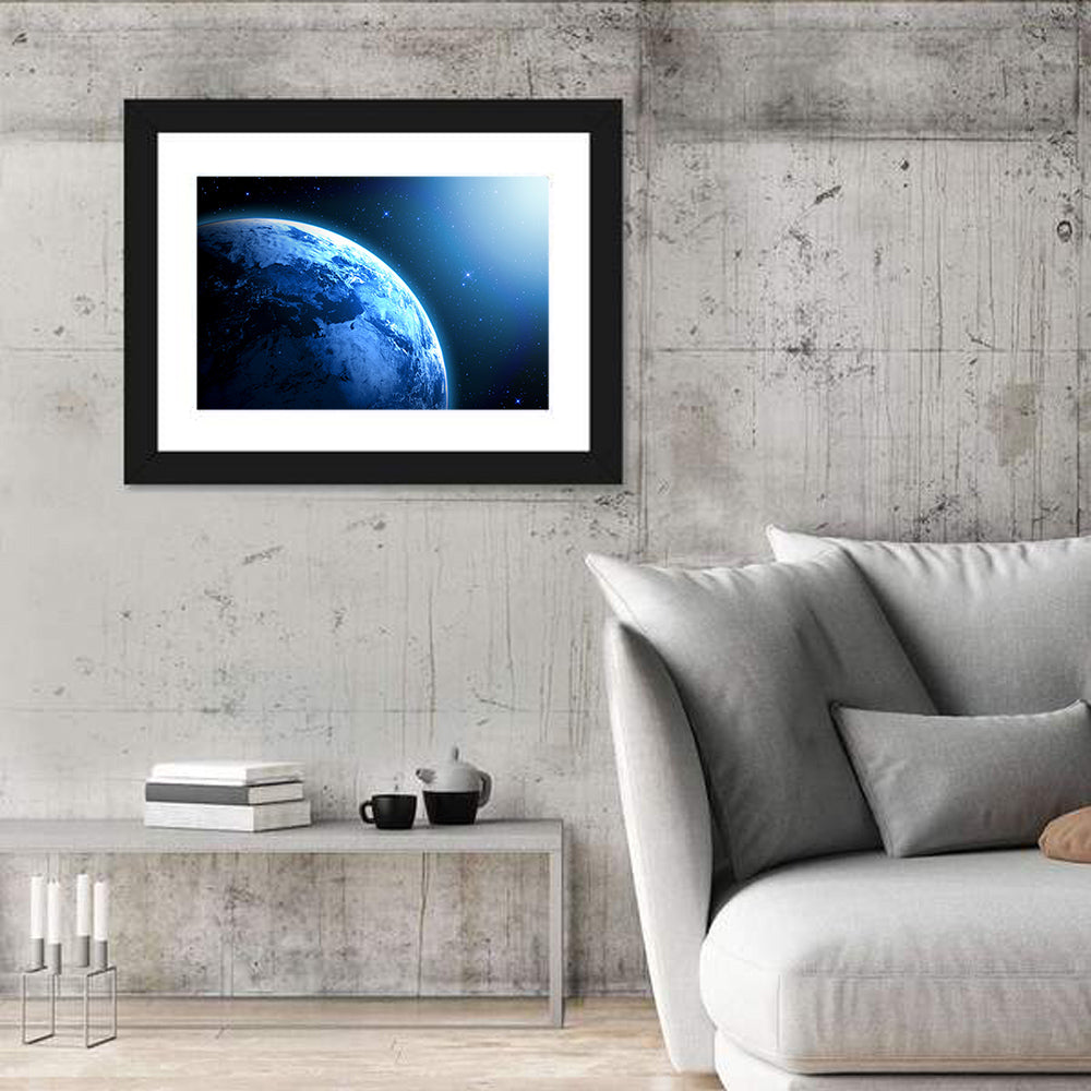 Planet Earth in Space Wall Art in a room, landscape