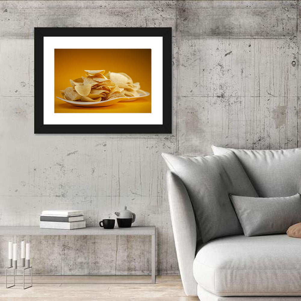 Two Plates of Potato Chips Wall Art in a room, landscape