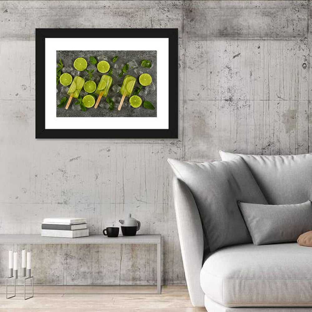 Translucent Lime Popsicles with Mint Wall Art in a room, landscape