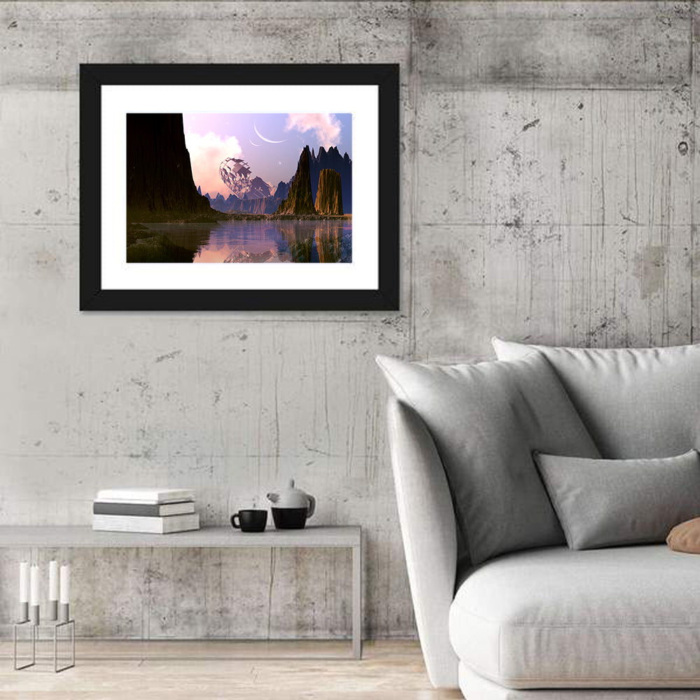 Crashed Spaceship on Alien Planet Wall Art in a room, landscape