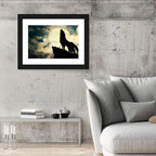 Howling Wolf Silhouette Against Full Moon Wall Art