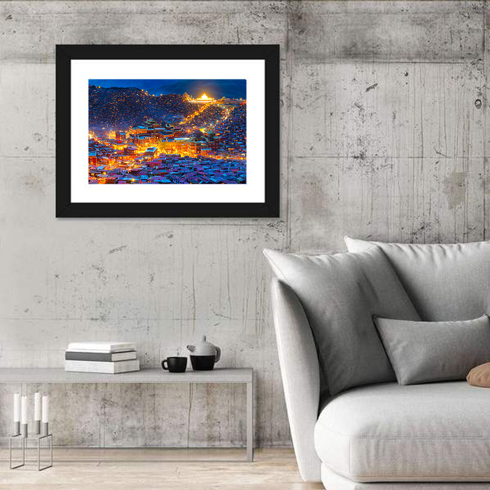 Larung Gar Monastery at Night Wall Art in a room, landscape