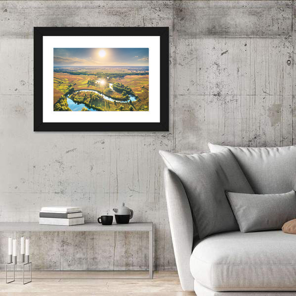 Meandering River at Summer Sunrise Wall Art in a room, landscape