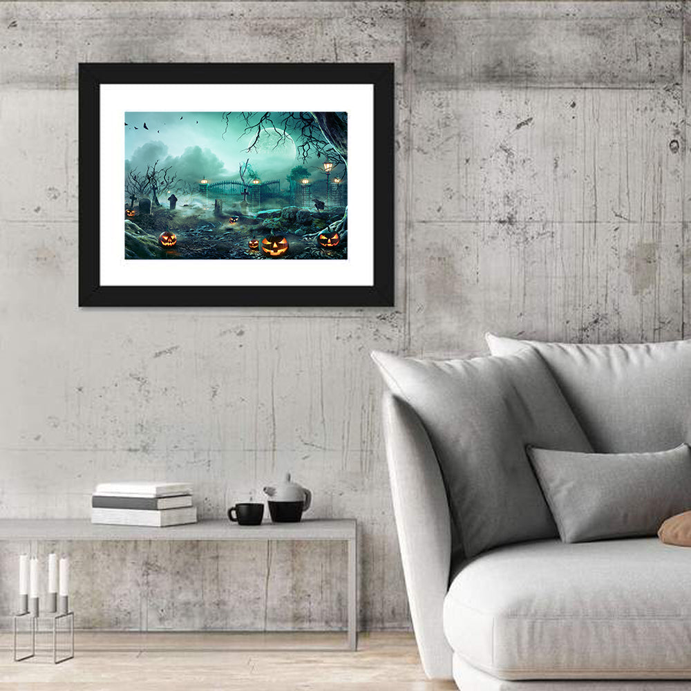 Jack O` Lanterns In Graveyard Wall Art