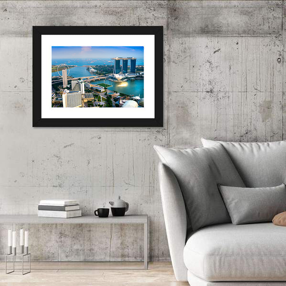Marina Bay Sunset Skyline Wall Art in a room, landscape