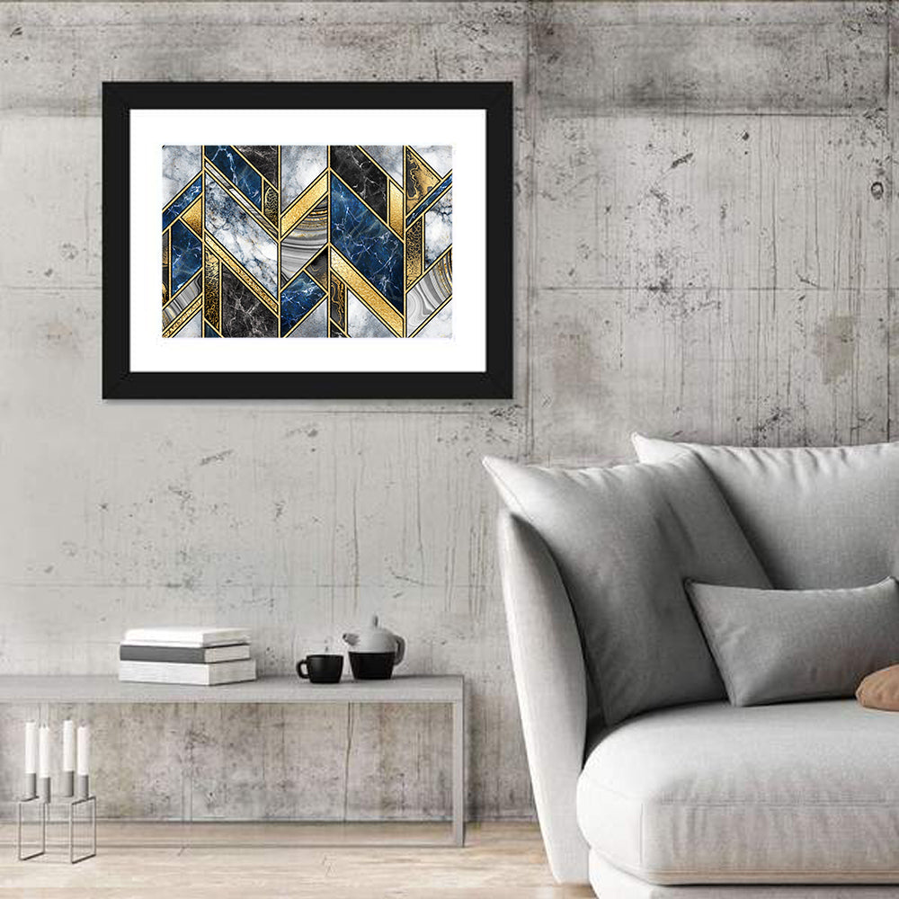Blue Marble Mosaic with Gold Trim Wall Art in a room, landscape