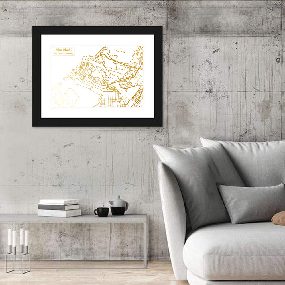 Abu Dhabi Gold Line Map Wall Art