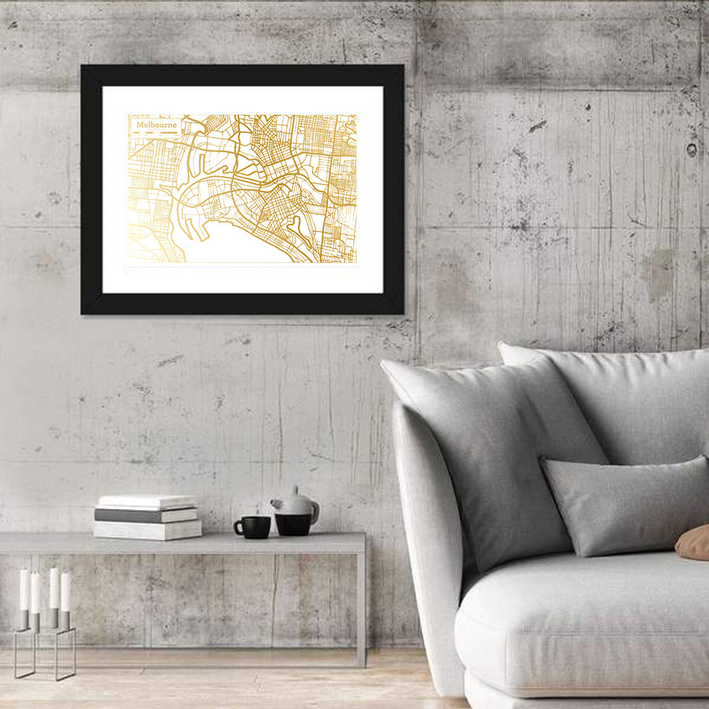 Melbourne Street Network Map Wall Art in a room, landscape