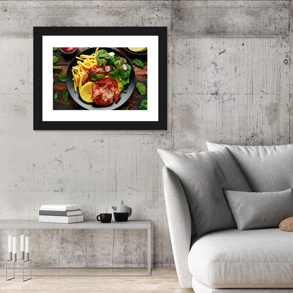 Gammon Steak with Fries and Pineapple Wall Art in a room, landscape