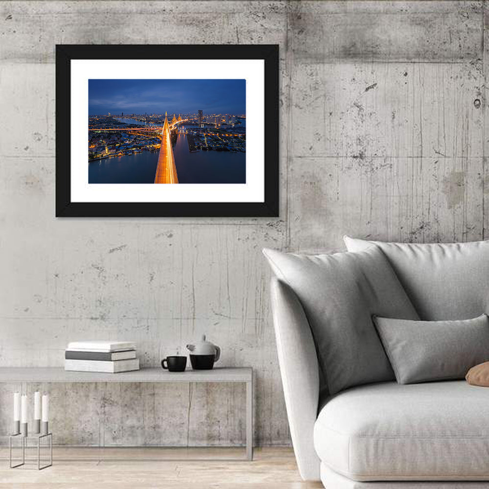 Bhumibol Bridge Over Chao Phraya Wall Art in a room, landscape