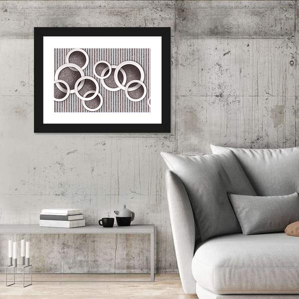 Layered White Circles Wall Art in a room, landscape