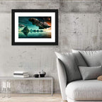 Dusk Battle Spacecraft Over Mountain Lake Wall Art