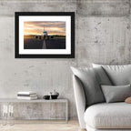Front Facing Airplane on Runway at Sunset Wall Art