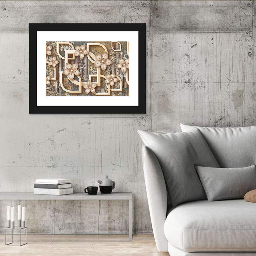 Golden Floral Geometry Wall Art in a room, landscape