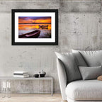 Boat Near Fishing Net at Sunset Wall Art