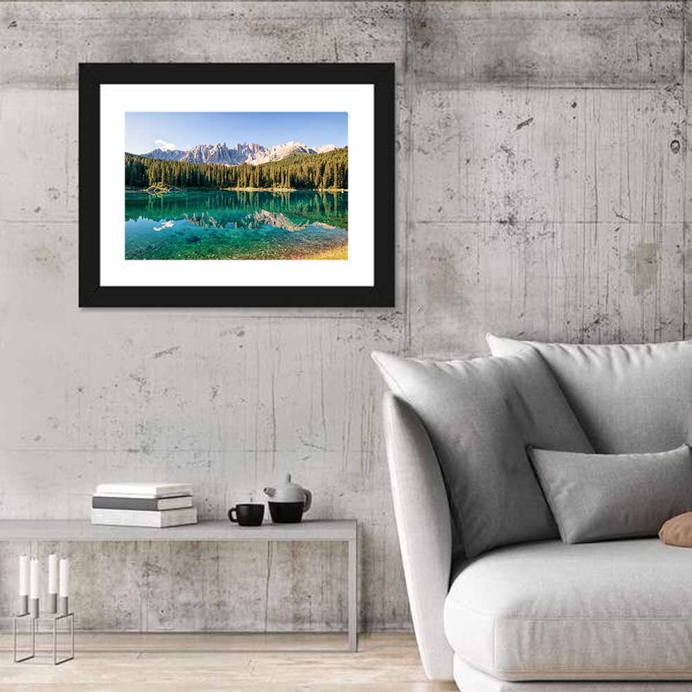 Karer Lake in the Dolomites Wall Art in a room, landscape