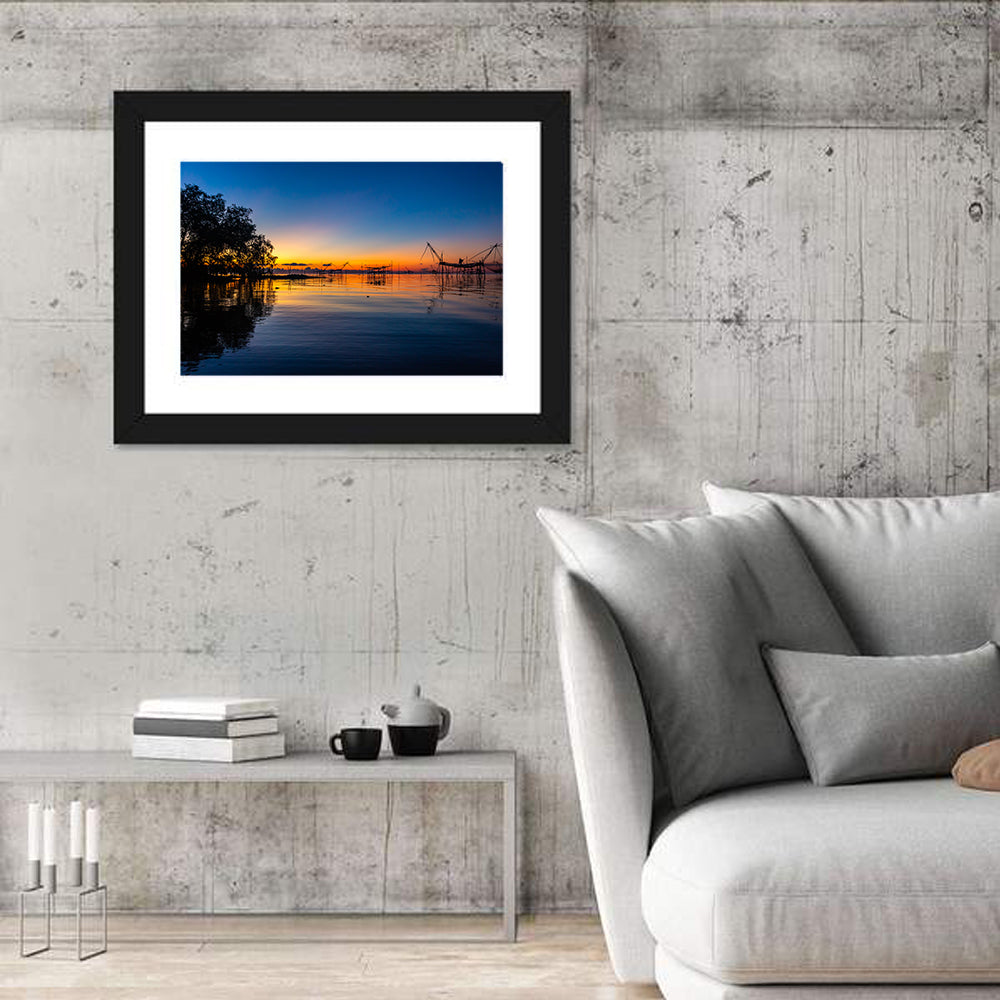 Thai Fishing Nets at Sunrise Wall Art in a room, landscape