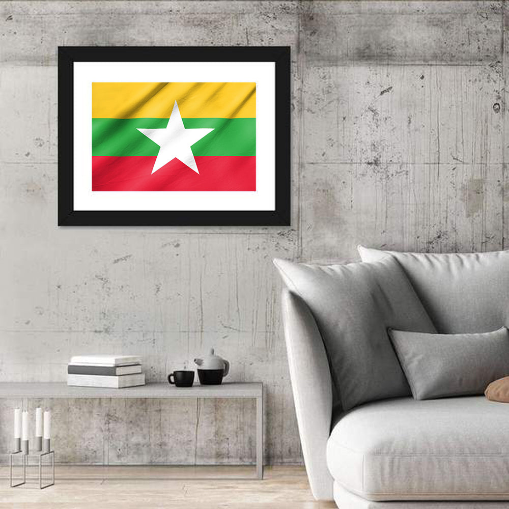 Flag of Myanmar Wall Art in a room, landscape